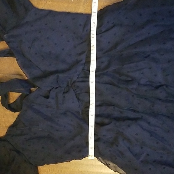 Lulus Always Delight Navy Blue Swiss Dot Puff Sleeve Open Tie Back Midi Dress - Picture 9 of 14